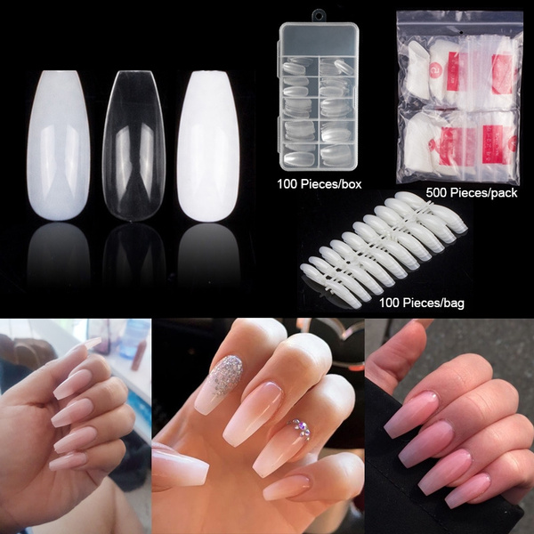 Matte Acrylic Fake Nails Tips Kit Set 100 Pieces False Fingernails  Extension Long Square Shape Coffin Ballerina Full Cover On Press  Professional Tech | Fruugo NO